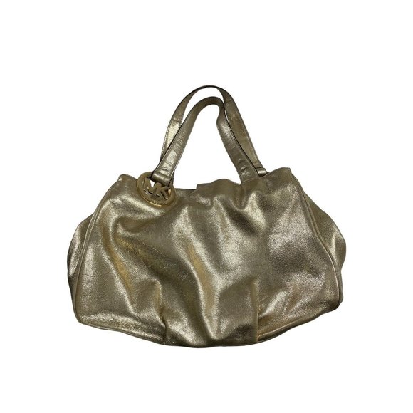 Michael Kors Women's Fulton Gold Leather Handbag Shoulder Bag 15" x 11" - Picture 1 of 8